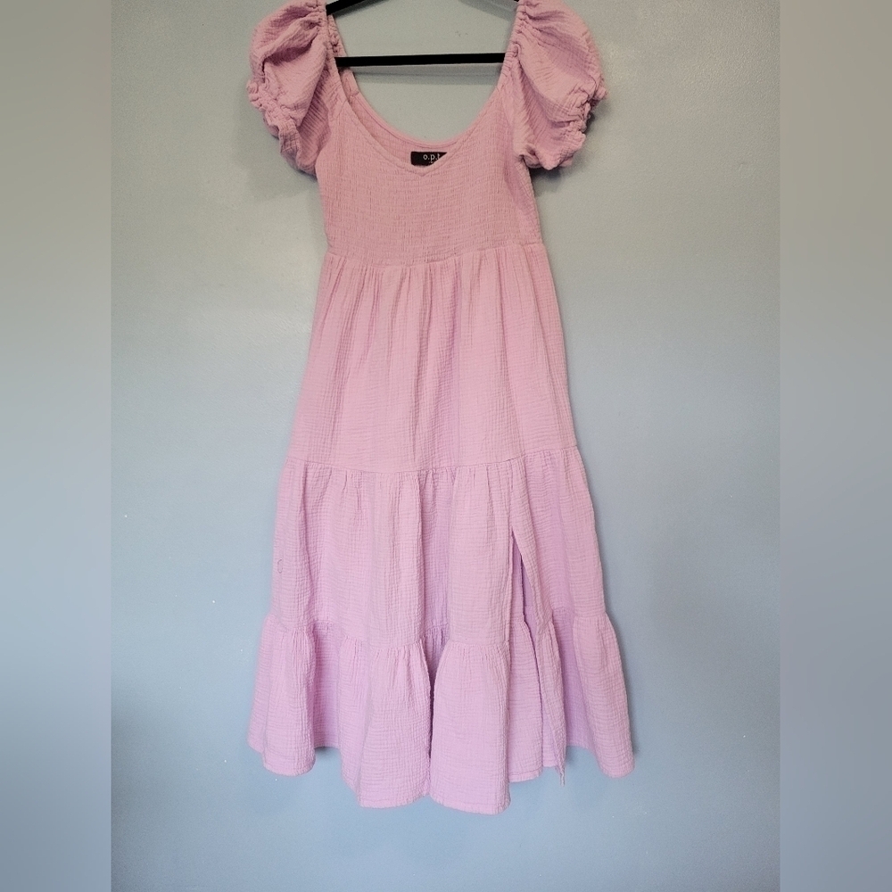 o.p.t Slab Cotton Slit Smocked Dress Lilac Size Medium